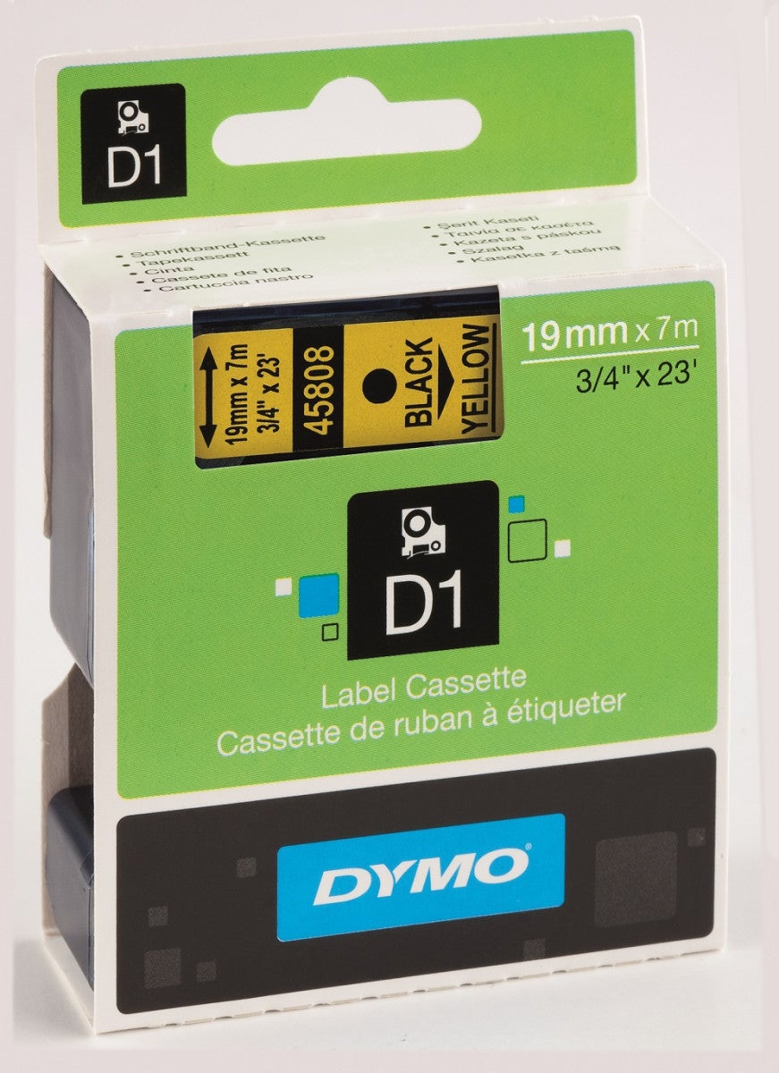 Tape Dymo D1 19mmx7m sort/gul