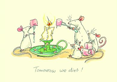 Julekort Two Bad Mice, Tomorrow We Diet