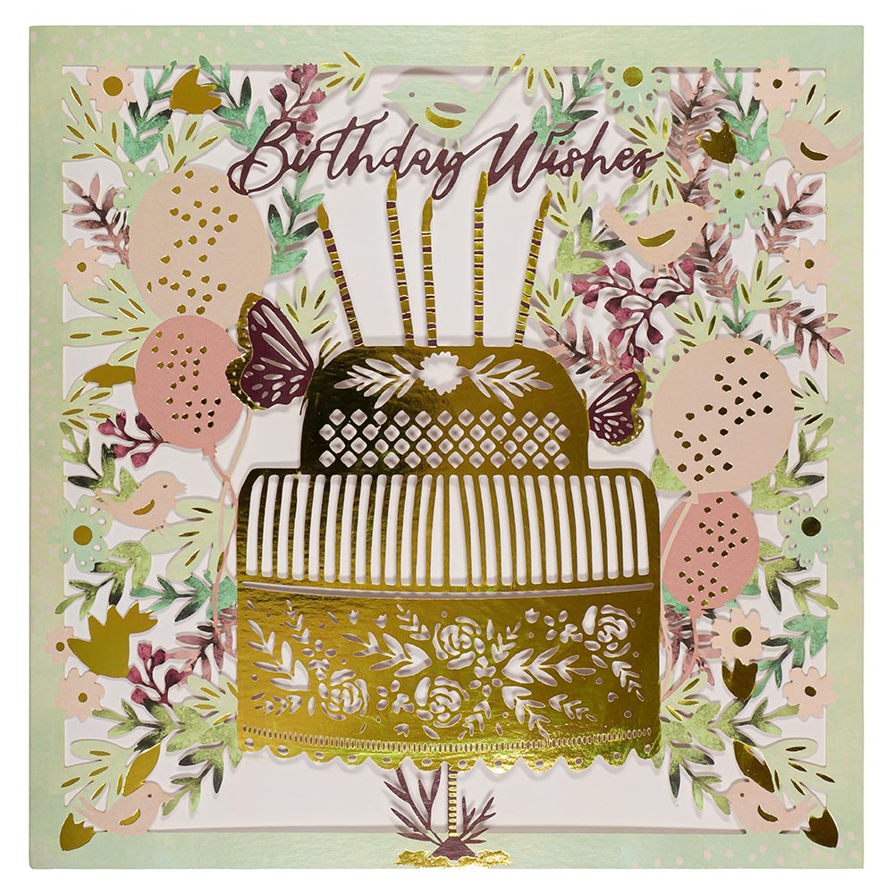 Kort Lasercut Birthday Wishes Cake