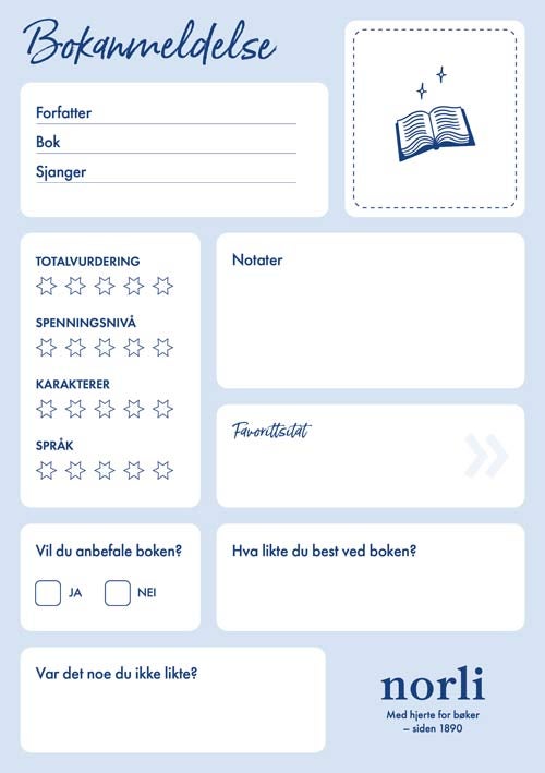 Ark til å fylle ut det man leser selv eller i en bokklubb.