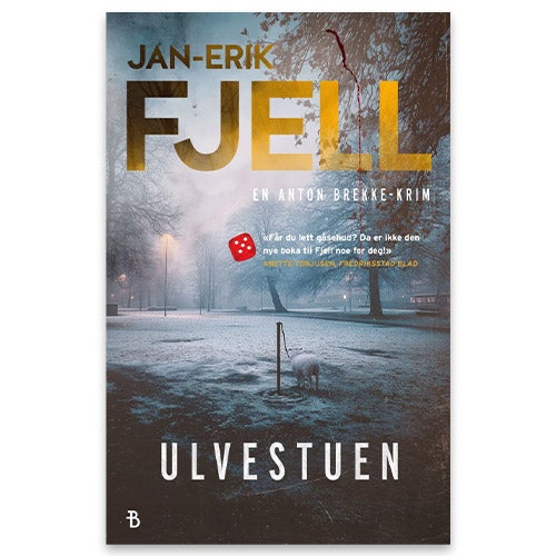 Ulvestuen av Jan-Erik Fjell. Omslaget viser en sau bundet fast til en stang i en snølagt park.