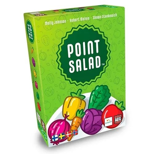 Point Salad Kortspillet Point Salad er Årets familiespill 2025! Spillet kommer i en grønnboks med tegninger av grønnsaker på.
