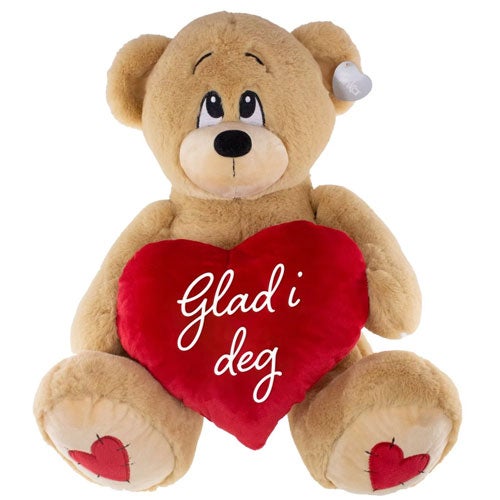 Gavetips til kjæresten: Bamse 38cm rødt hjerte glad i deg