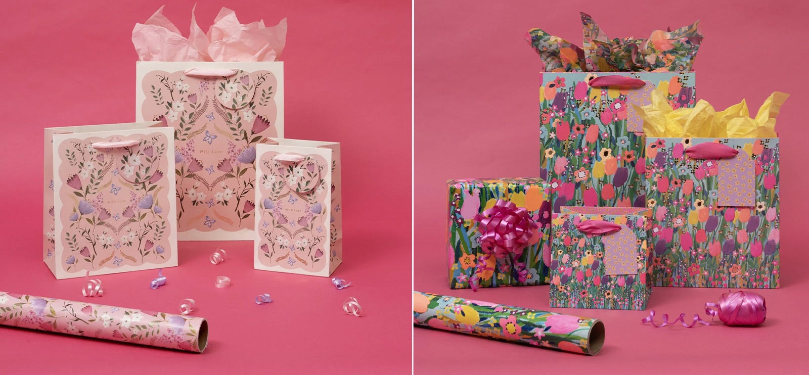 Innpakning som passer perfekt til morsdagen: gaveposer, gavepapir og gaveesker i vakker design. 