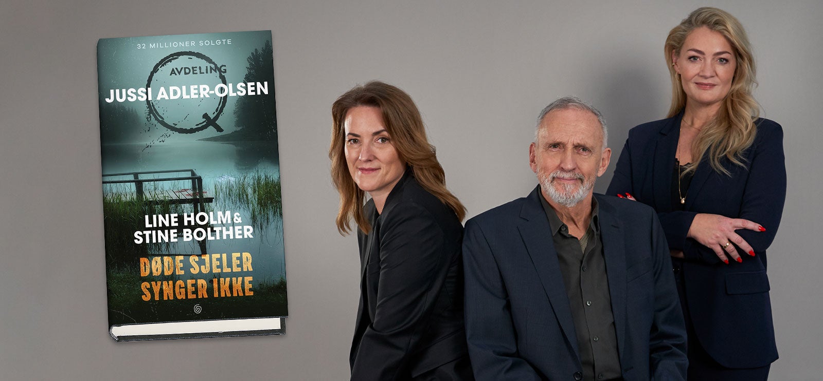 Krimforfatterne Jussi Adler-Olsen, Line Holm og Stine Bolther.